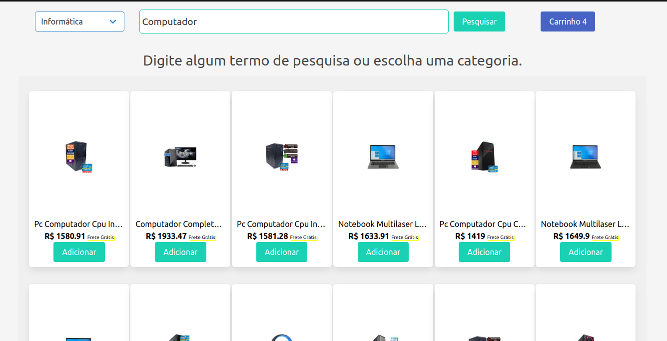 E-commerce feito utilizando a API do Mercado Livre