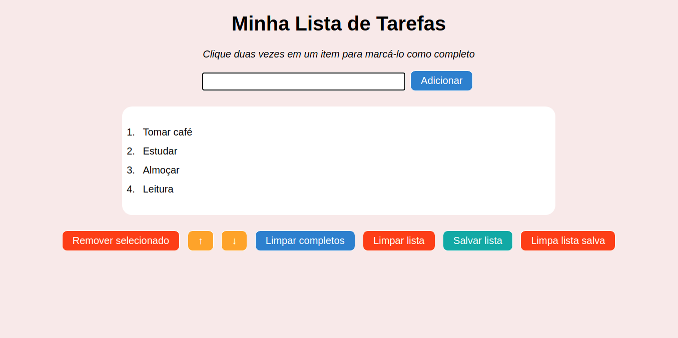 Lista de tarefas ou afazeres que oferece botões de ação para interação do usuário